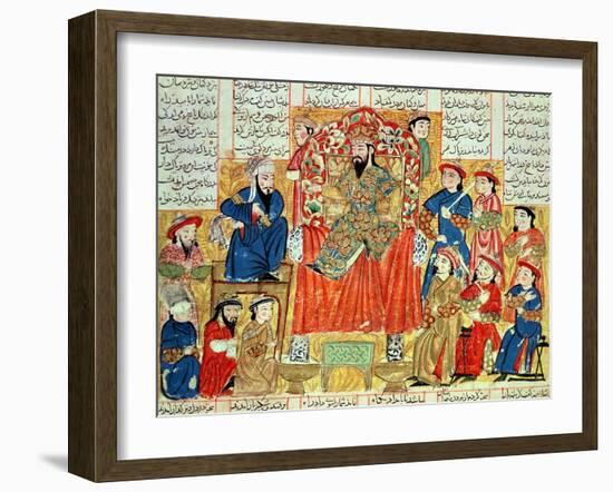 A Sultan and His Court, Illustration from the "Shahnama", by Abu"L-Qasim Manur Firdawsi circa 1330-null-Framed Giclee Print