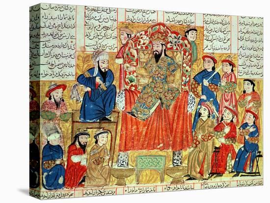 A Sultan and His Court, Illustration from the "Shahnama", by Abu"L-Qasim Manur Firdawsi circa 1330-null-Stretched Canvas