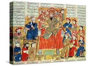 A Sultan and His Court, Illustration from the "Shahnama", by Abu"L-Qasim Manur Firdawsi circa 1330-null-Stretched Canvas