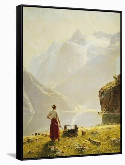 A Summer Day on a Norwegian Fjord-Dahl Hans-Framed Stretched Canvas