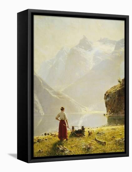 A Summer Day on a Norwegian Fjord-Dahl Hans-Framed Stretched Canvas