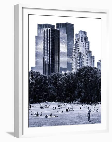 A Summer in Central Park, Lifestyle, Manhattan, NYC, Blue Light Black and White Photography-Philippe Hugonnard-Framed Premium Photographic Print