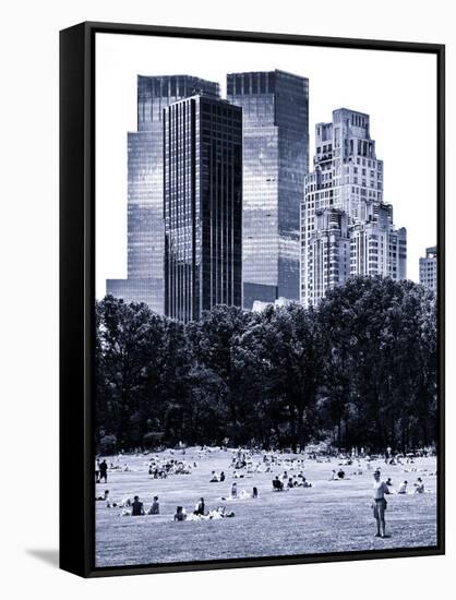 A Summer in Central Park, Lifestyle, Manhattan, NYC, Blue Light Black and White Photography-Philippe Hugonnard-Framed Stretched Canvas