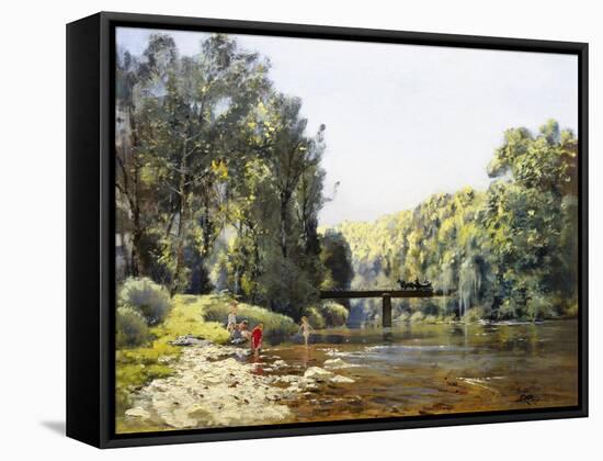 A Summer's Day on the River-Emile Cagniart-Framed Stretched Canvas