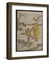 A Summer Scene on a Raised Embankment of a Young Man Cutting an Aubergine-Suzuki Harunobu-Framed Giclee Print