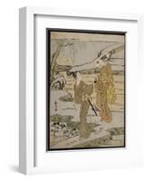 A Summer Scene on a Raised Embankment of a Young Man Cutting an Aubergine-Suzuki Harunobu-Framed Giclee Print