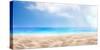 A Summer Vacation, Holiday Background of a Tropical Beach and Blue Sea and White Clouds with Sun Fl-Duncan Andison-Stretched Canvas