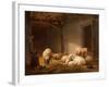 A Sunlit Barn with Ewes, Lambs and Chickens-Eugene Joseph Verboeckhoven-Framed Giclee Print