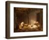 A Sunlit Barn with Ewes, Lambs and Chickens-Eugene Joseph Verboeckhoven-Framed Premium Giclee Print