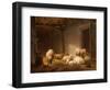 A Sunlit Barn with Ewes, Lambs and Chickens-Eugene Joseph Verboeckhoven-Framed Premium Giclee Print