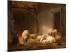 A Sunlit Barn with Ewes, Lambs and Chickens-Eugene Joseph Verboeckhoven-Mounted Giclee Print