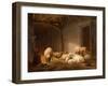 A Sunlit Barn with Ewes, Lambs and Chickens-Eugene Joseph Verboeckhoven-Framed Giclee Print