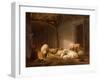 A Sunlit Barn with Ewes, Lambs and Chickens-Eugene Joseph Verboeckhoven-Framed Giclee Print