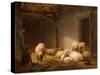 A Sunlit Barn with Ewes, Lambs and Chickens-Eugene Joseph Verboeckhoven-Stretched Canvas