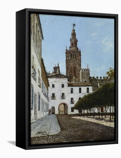 A Sunlit Square, Seville-Enrique Roldan-Framed Stretched Canvas