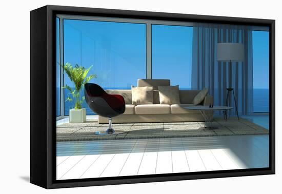 A Sunny Living Room with Large Windows-PlusONE-Framed Stretched Canvas