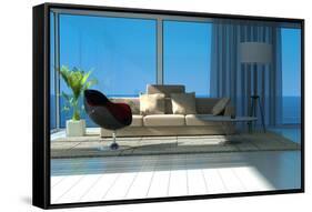 A Sunny Living Room with Large Windows-PlusONE-Framed Stretched Canvas