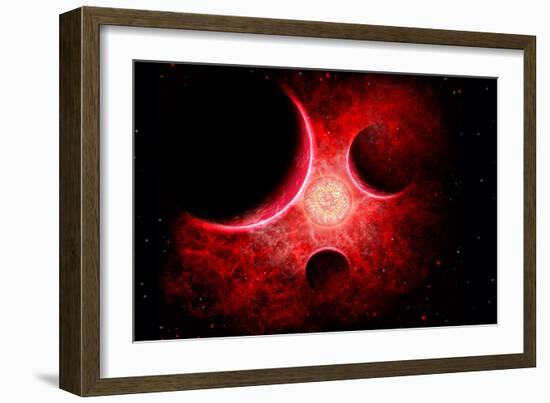 A Supernova Destroying Itself and its Planets-null-Framed Art Print