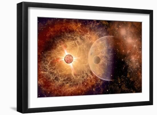 A Supernova Destroying Itself and its Planets-null-Framed Art Print