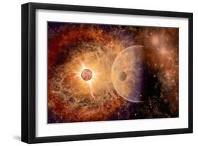 A Supernova Destroying Itself and its Planets-null-Framed Art Print