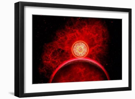 A Supernova Destroying Itself and its Planets-null-Framed Art Print