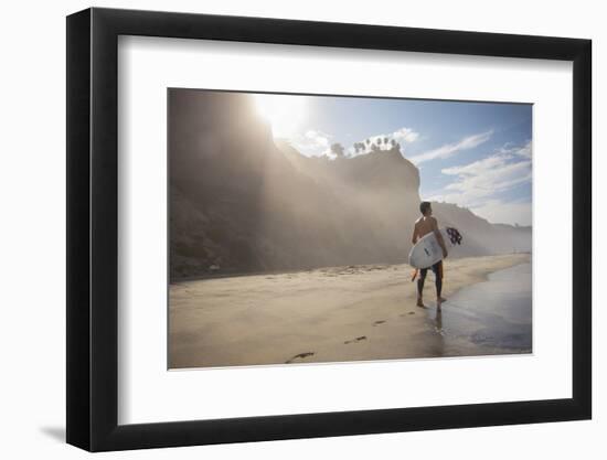 A Surfer at Black's Beach Near from the Torrey Pines State Reserve in San Diego, California-Carlo Acenas-Framed Photographic Print