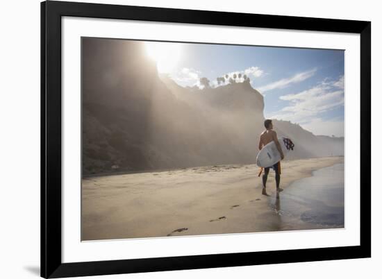 A Surfer at Black's Beach Near from the Torrey Pines State Reserve in San Diego, California-Carlo Acenas-Framed Photographic Print