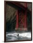 A Surfer is Dwarfed by the Northern End of the Golden Gate Bridge While Riding the Waves-null-Framed Photographic Print