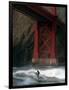 A Surfer is Dwarfed by the Northern End of the Golden Gate Bridge While Riding the Waves-null-Framed Photographic Print