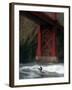 A Surfer is Dwarfed by the Northern End of the Golden Gate Bridge While Riding the Waves-null-Framed Photographic Print