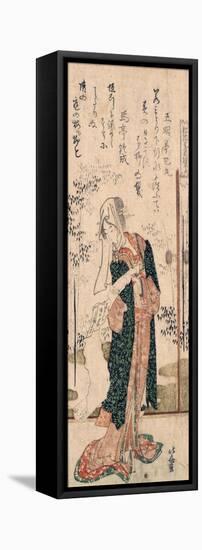 A Surimono of a Girl Reading a Handscroll-Katsushika Hokusai-Framed Stretched Canvas