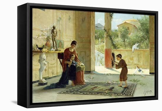 A Surprise Visitor (Oil on Canvas)-Ettore Forti-Framed Stretched Canvas