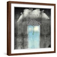 A Surreal Image of an Umbrella Checkered Black and White, Where below it There is Good Weather and-Valentina Photos-Framed Photographic Print