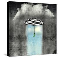 A Surreal Image of an Umbrella Checkered Black and White, Where below it There is Good Weather and-Valentina Photos-Stretched Canvas