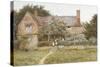 A Surrey Cottage with a Mother and Her Children (Watercolour with Scratching Out)-Helen Allingham-Stretched Canvas