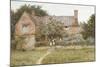 A Surrey Cottage with a Mother and Her Children (Watercolour with Scratching Out)-Helen Allingham-Mounted Giclee Print