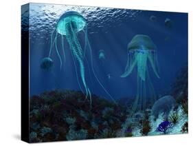 A Swarm of Jellyfish Swim the Panthalassic Ocean-Stocktrek Images-Stretched Canvas