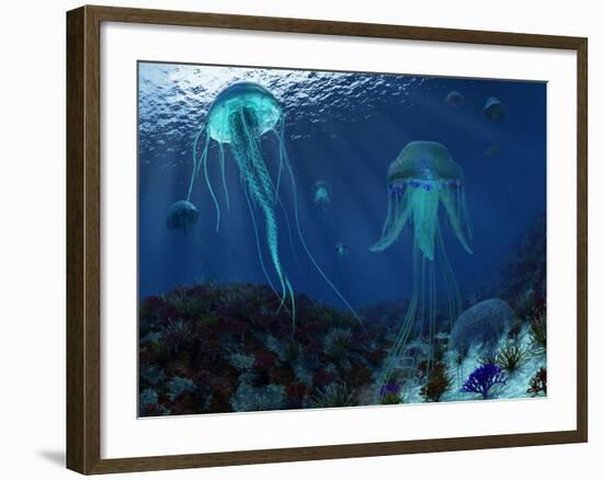 A Swarm of Jellyfish Swim the Panthalassic Ocean-Stocktrek Images-Framed Photographic Print