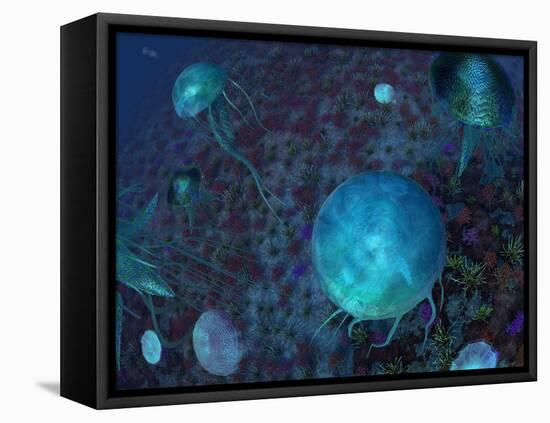 A Swarm of Jellyfish Swim the Panthalassic Ocean-Stocktrek Images-Framed Stretched Canvas