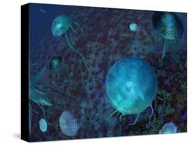 A Swarm of Jellyfish Swim the Panthalassic Ocean-Stocktrek Images-Stretched Canvas