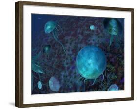 A Swarm of Jellyfish Swim the Panthalassic Ocean-Stocktrek Images-Framed Photographic Print