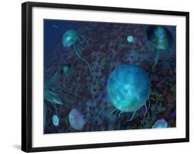 A Swarm of Jellyfish Swim the Panthalassic Ocean-Stocktrek Images-Framed Photographic Print