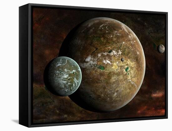 A System of Extraterrestrial Planets and their Moons-Stocktrek Images-Framed Stretched Canvas