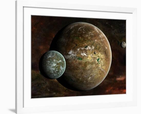 A System of Extraterrestrial Planets and their Moons-Stocktrek Images-Framed Photographic Print