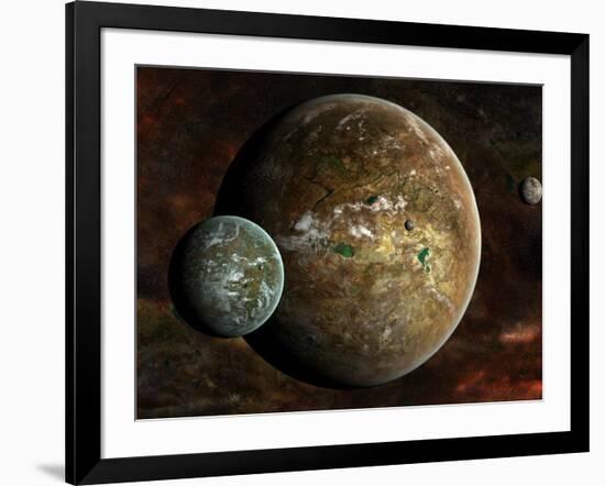 A System of Extraterrestrial Planets and their Moons-Stocktrek Images-Framed Photographic Print