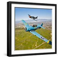 A T-6 Texan and P-51D Mustang in Flight over Chino, California-null-Framed Photographic Print