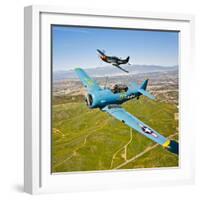 A T-6 Texan and P-51D Mustang in Flight over Chino, California-null-Framed Photographic Print