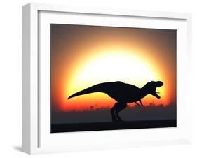 A T. Rex Silhouetted Against the Setting Sun at the End of a Prehistoric Day-Stocktrek Images-Framed Photographic Print