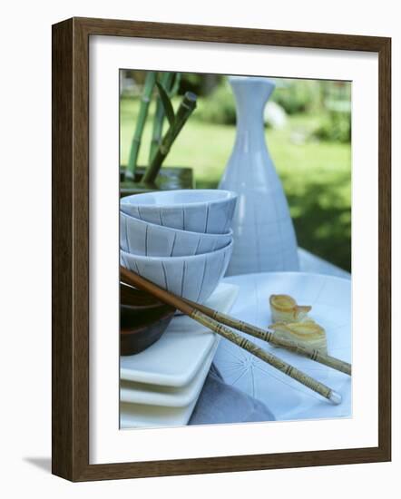 A Table Laid in Asian Style in the Open Air-Bärbel Büchner-Framed Photographic Print