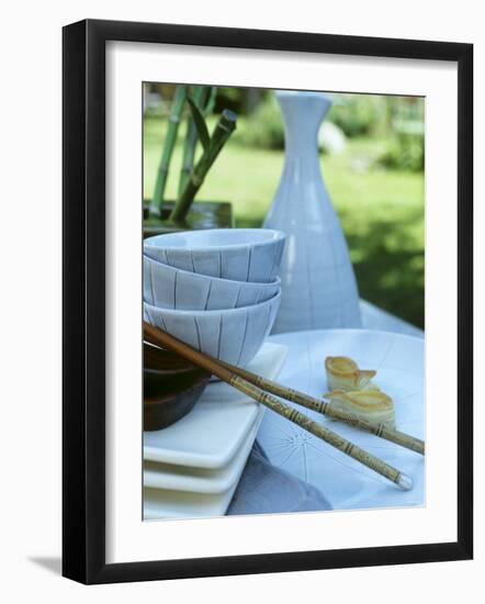 A Table Laid in Asian Style in the Open Air-Bärbel Büchner-Framed Photographic Print